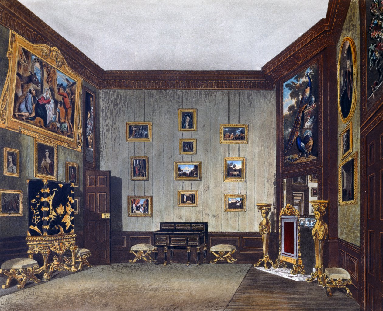 Spisovna krále, rytina Richarda Reeve (narozen v roce 1780), podle návrhu Richarda Cattermola (1795-1858), Z historie královských sídel od Richard (after) Cattermole