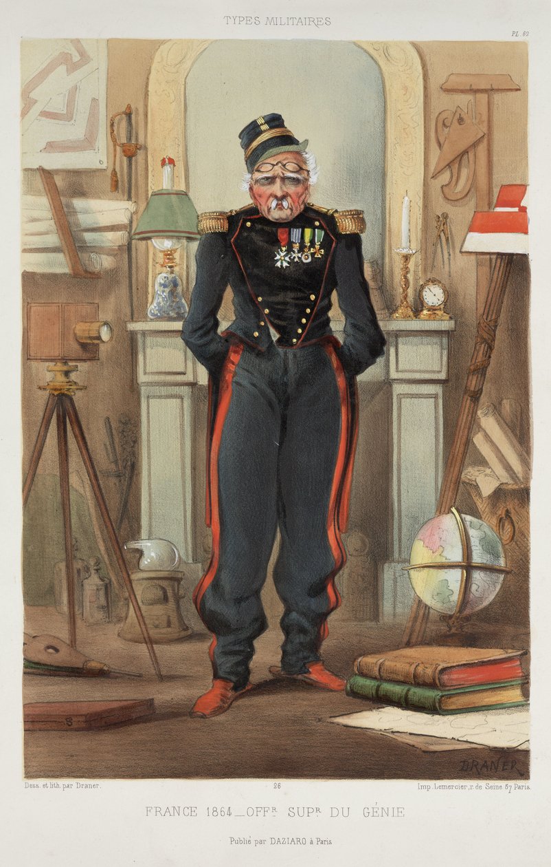 „Francie 1864 – Vyšší důstojník génia“ Jedna ze série barevných litografií nakreslených a vyrytých Dranerem s názvem „Types Militaires“ od John Pardon