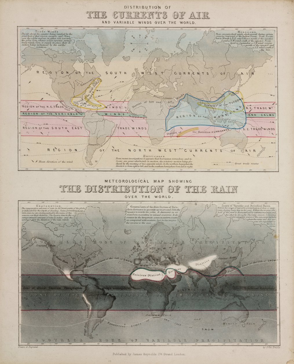 Dvě meteorologické mapy, c 1850 od John Pardon