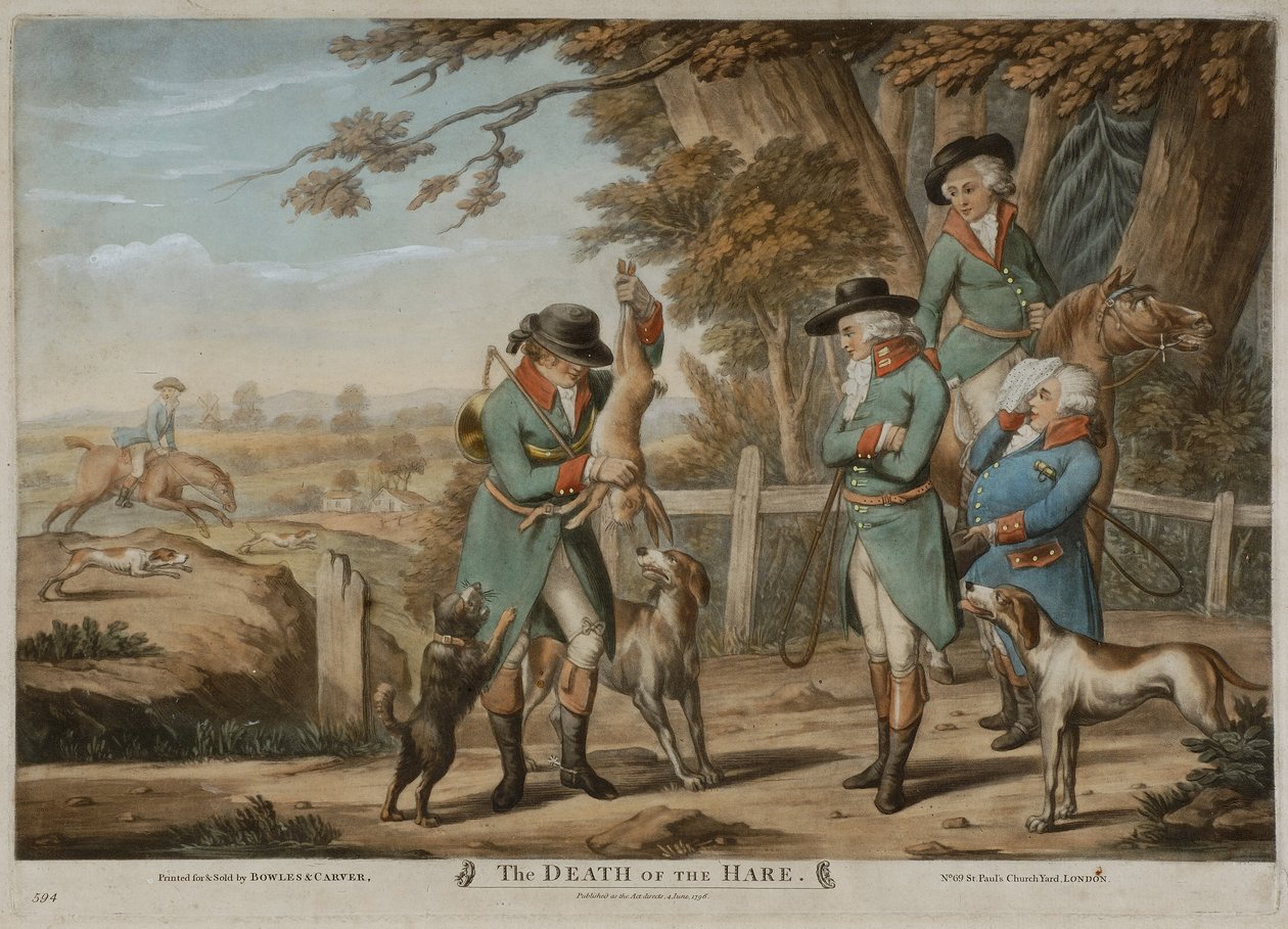 The Death of the Hare, vytištěno pro Bowles & Carver, vydané v roce 1796 (mezzotinta) od Richard (after) Dighton