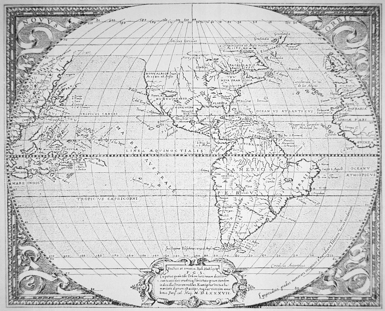 Mapa Nového světa 1587 (litho) od Richard (after) Hakluyt