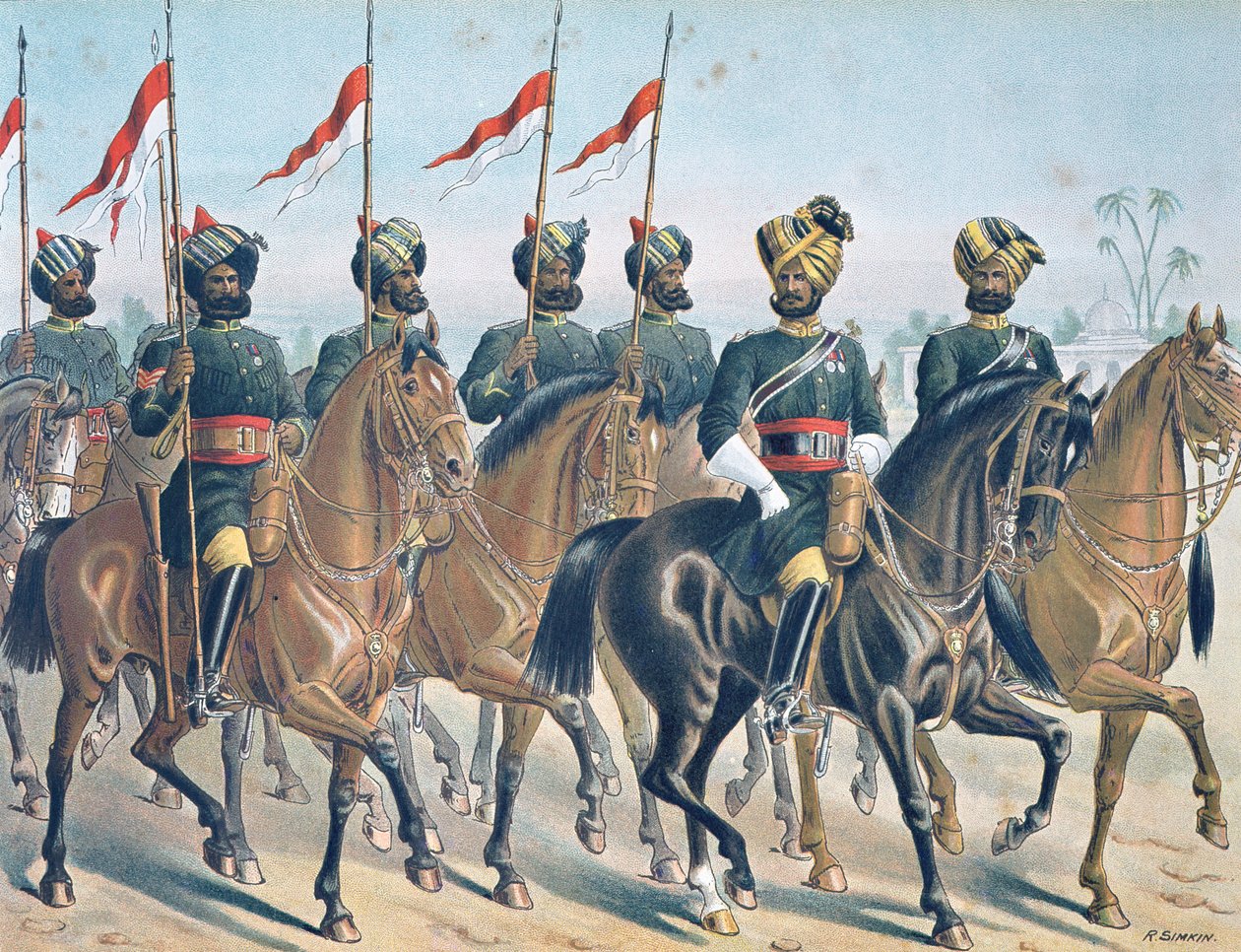2ND Bombay Lancers, revizní řád, Anglo-indická armáda 80. let 19. století (barevné lito) od Richard (after) Simkin