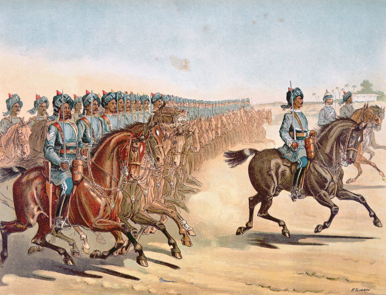 3. lehká kavalérie Madras, revizní řád, Anglo-indická armáda z 80. let 19. století (barva lito) od Richard (after) Simkin