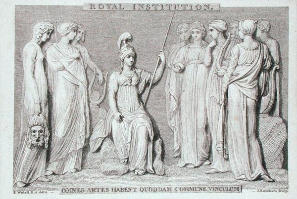 Karta Royal Institution, vyrytá A. Rannbachem, ze sešitu Michaela Faradaye (rytina) od Richard (after) Westall