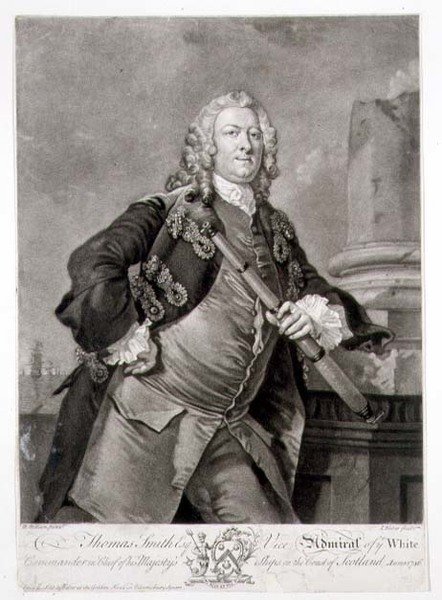 Portrét admirála Thomase Smithe († 1762) viceadmirála z Bílého, vyryl John Faber (1684-1756) 1746 (rytina) od Richard (after) Wilson