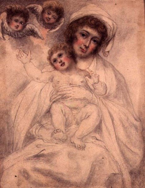 Matka a dítě s cherubíny, cca 1790 (akvarel a tužka na papíře) od Richard (attr. to) Cosway
