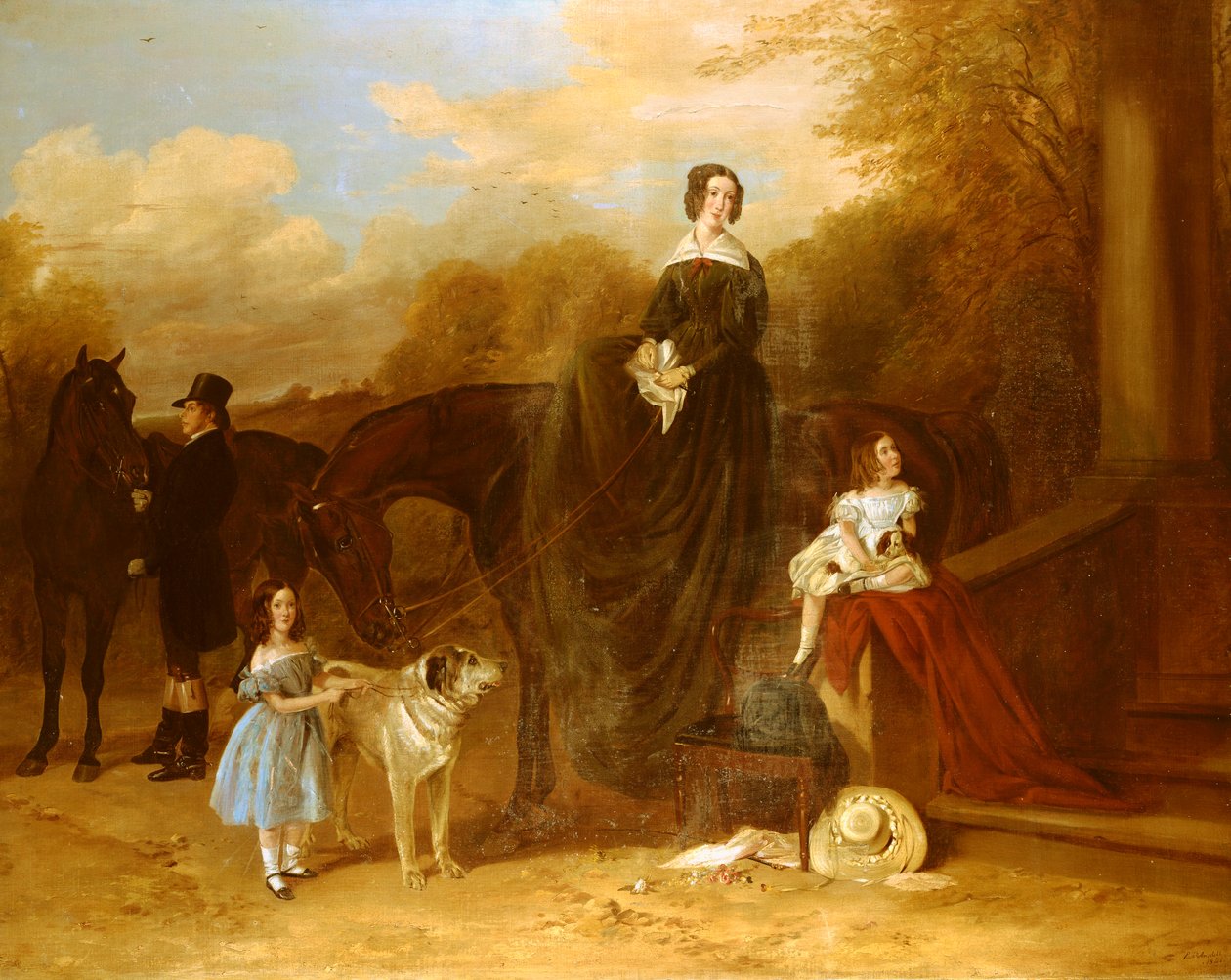 Rodina se svými lovci a psy mimo panství, 1841 od Richard Ansdell