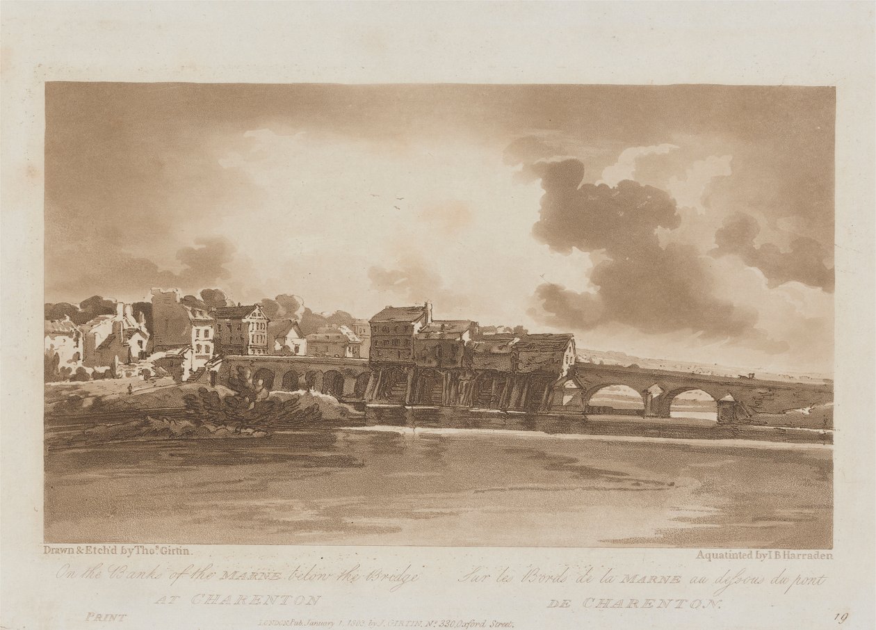 Na březích Marny pod mostem v Charentonu 1803; Deska 19 z Views v Paříži, Emanuel Volume obkreslování desky B1981.25.2628 od Richard Banks Harraden