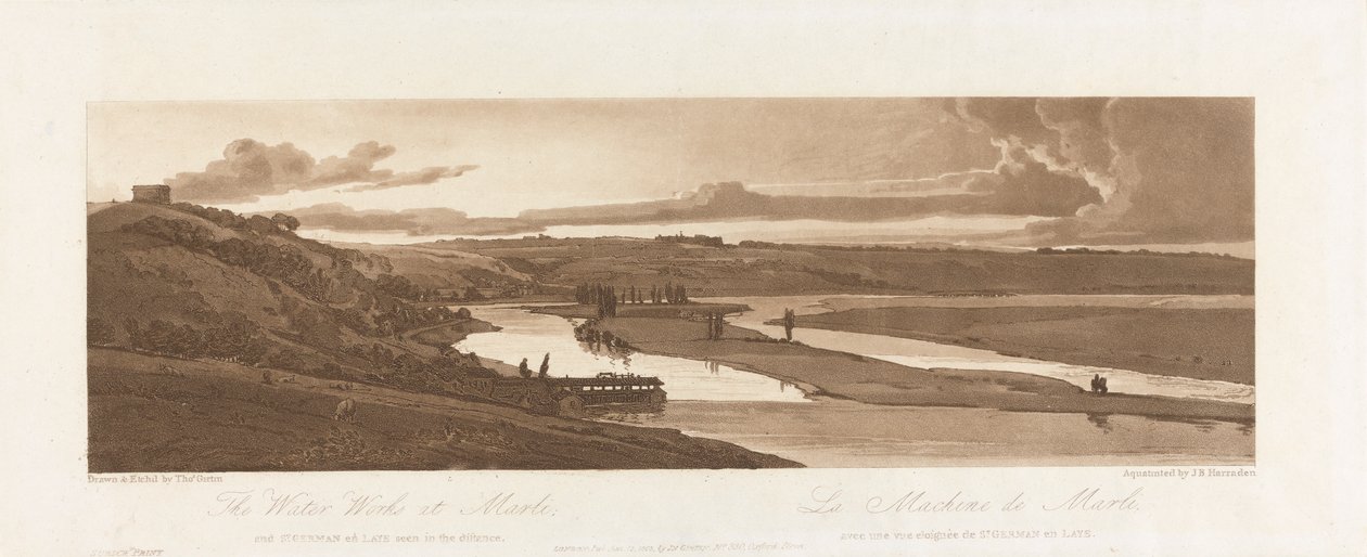 V dálce vidět vodní dílo v Marli a St. Germain en Laye 1803; Deska 15 z Views v Paříži, Emanuel Volume obkreslování desky B1981.25.2624 od Richard Banks Harraden