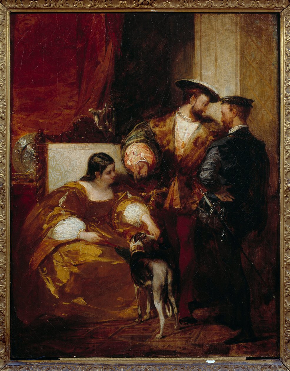 Francois I. a vévodkyně z Etampes. Anne de Pisseleu, vévodkyně z Etampes, oblíbenkyně Františka I. (1508-1580). Obraz Richarda Boningtona (1801-1828) Ec. Ang od Richard Bonington
