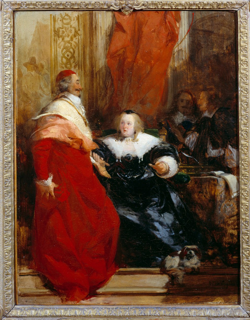 Francouzská královna Anna Rakouská (1601-1666) a kardinál Jules Mazarin (Giulio Raimondo Mazzarino nebo Mazarino) (1602-1661) Obraz Richarda Boningtona (1801-1828) 1824 Ne. 0,35 x 0,27 m od Richard Bonington