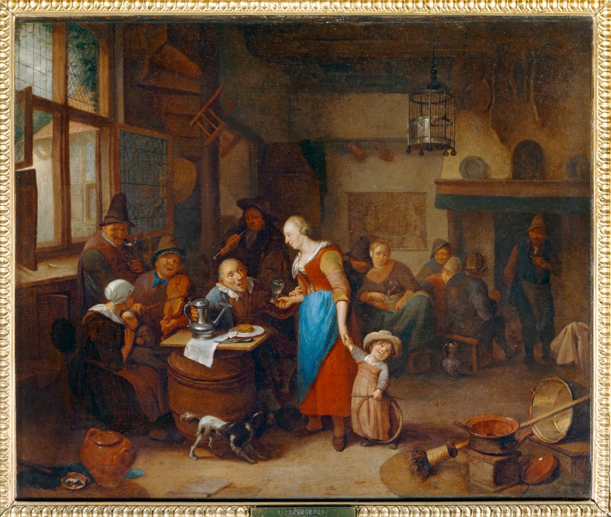 Pijáci v hospodě, dítě v kolébce - Drinkers et musiciens dans un cabaret, avec enfant au cerceau ... od Richard Brakenburg