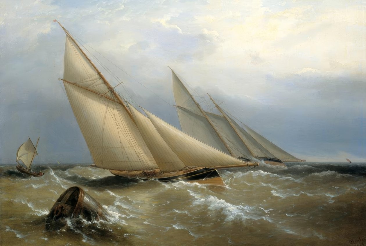 Škuner a řezačka jachta objíždějící bóji od Richard Brydges Beechey