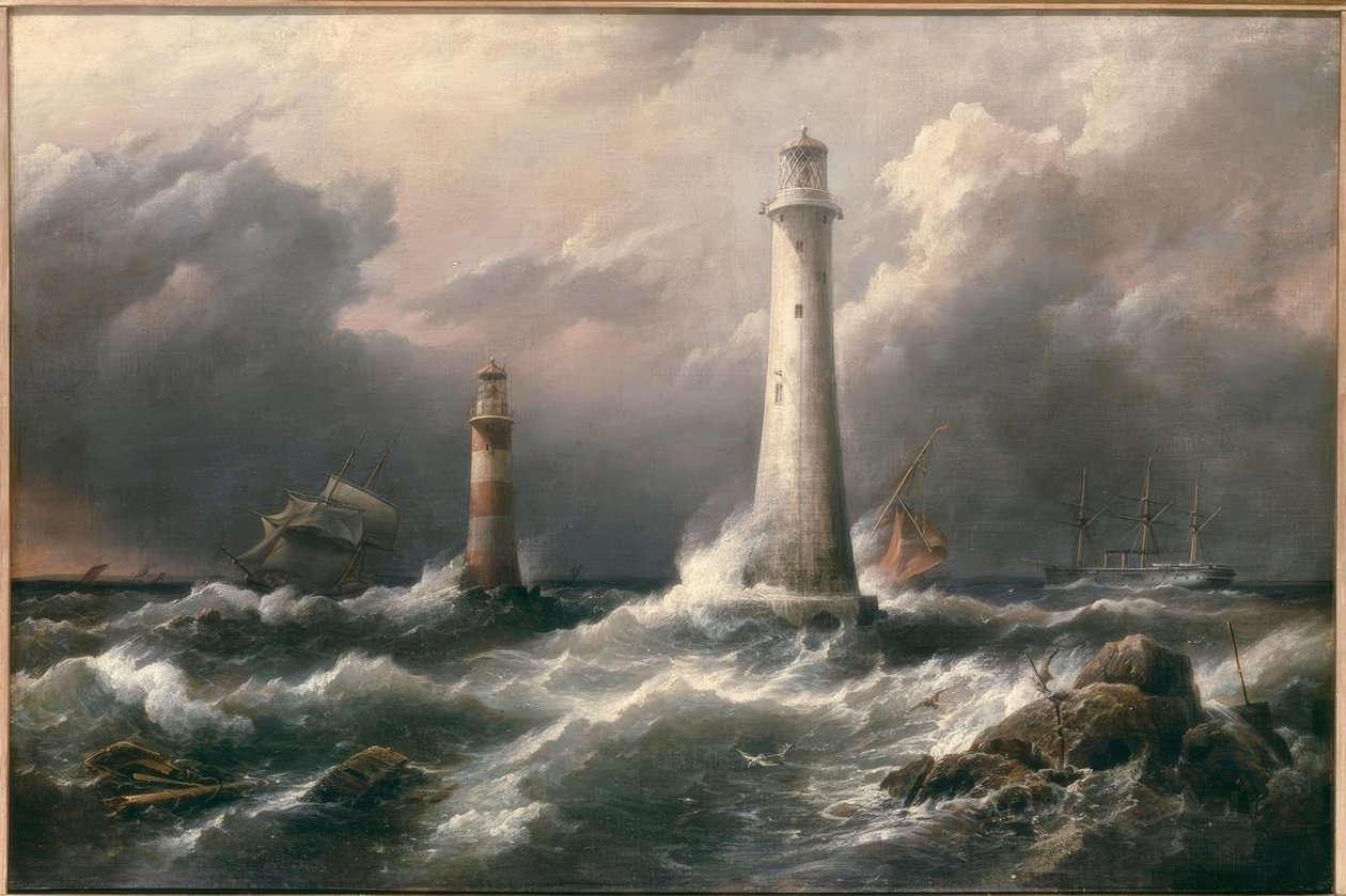 H.M.S. Lord Warden z Eddystone Lighthouses od Richard Brydges Beechey