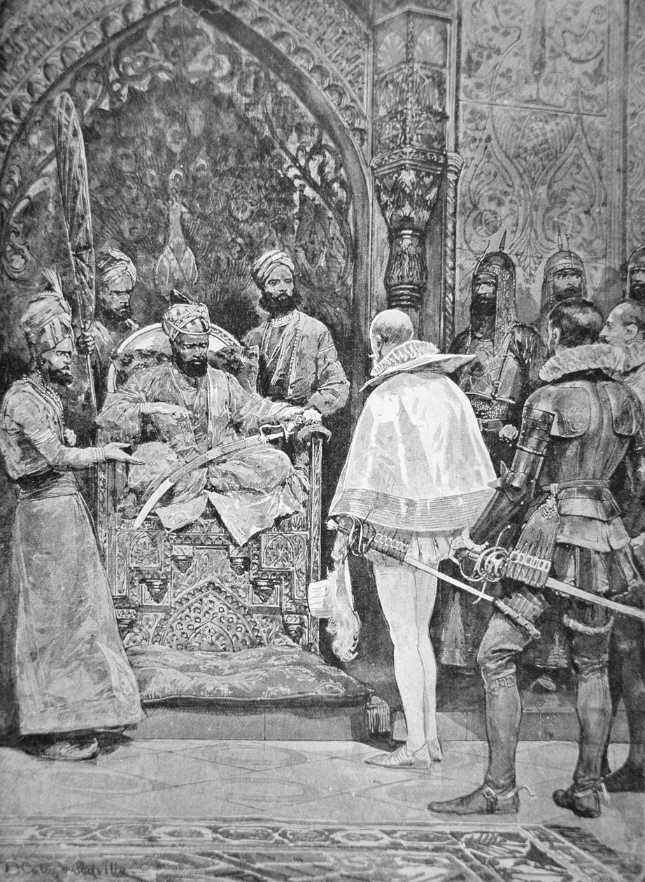 Anglický velvyslanec v Indii v roce 1615 (litho) od Richard Caton II (after) Woodville