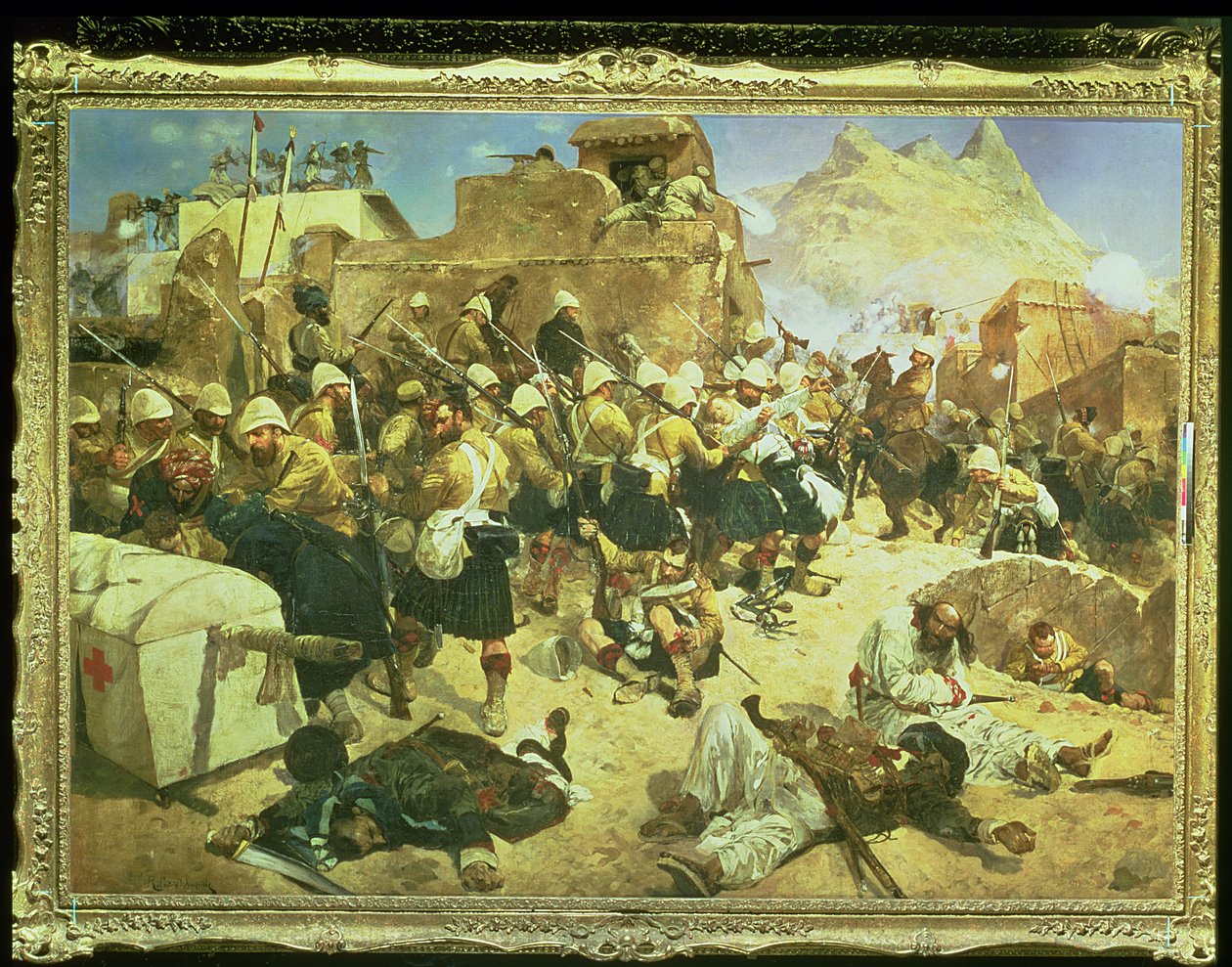 Candahar: The 92nd Highlanders a 2. Gurkhas Storming Gaudi Mullah Sahibdad od Richard Caton II Woodville