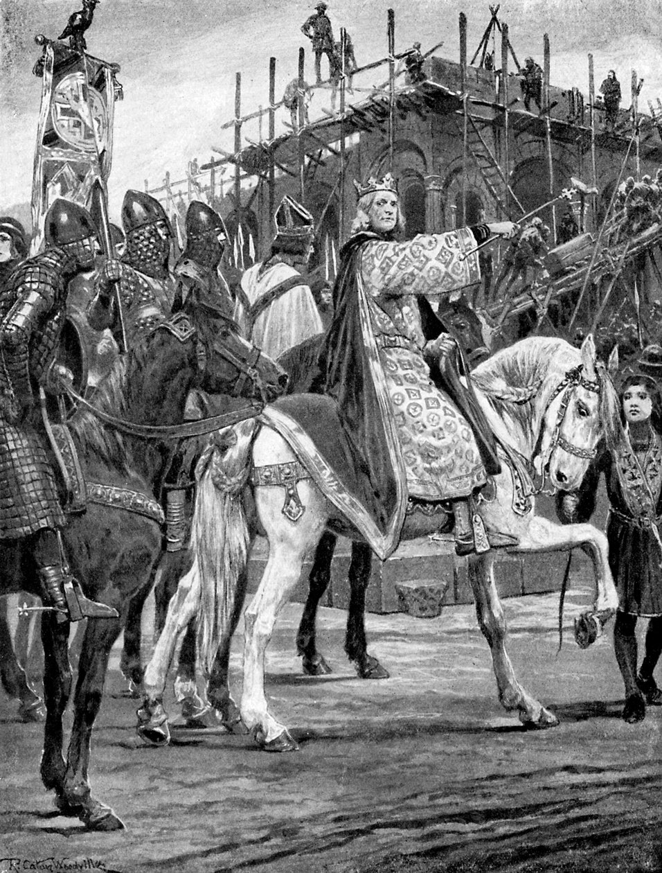 Edward Vyznavač sleduje budovu Westminsterského opatství, c1050, c1920. od Richard Caton II Woodville