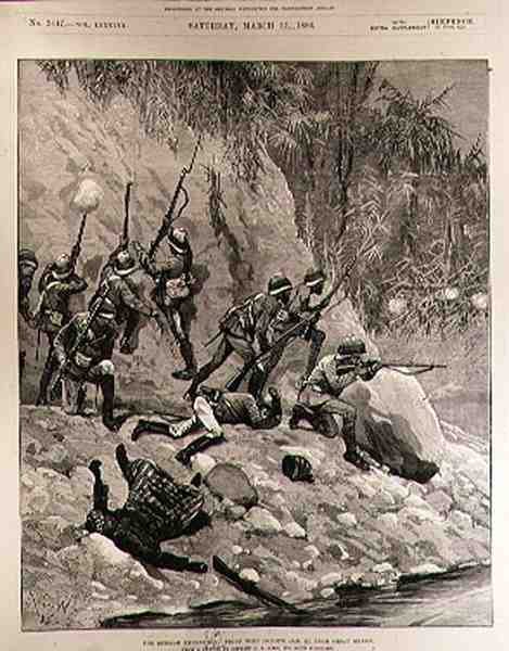 The Burmah Expedition: Fight with Dacoits, 12. ledna, poblíž Shoay Green, z The Illustrated London News, 13. března 1886 od Richard Caton II Woodville