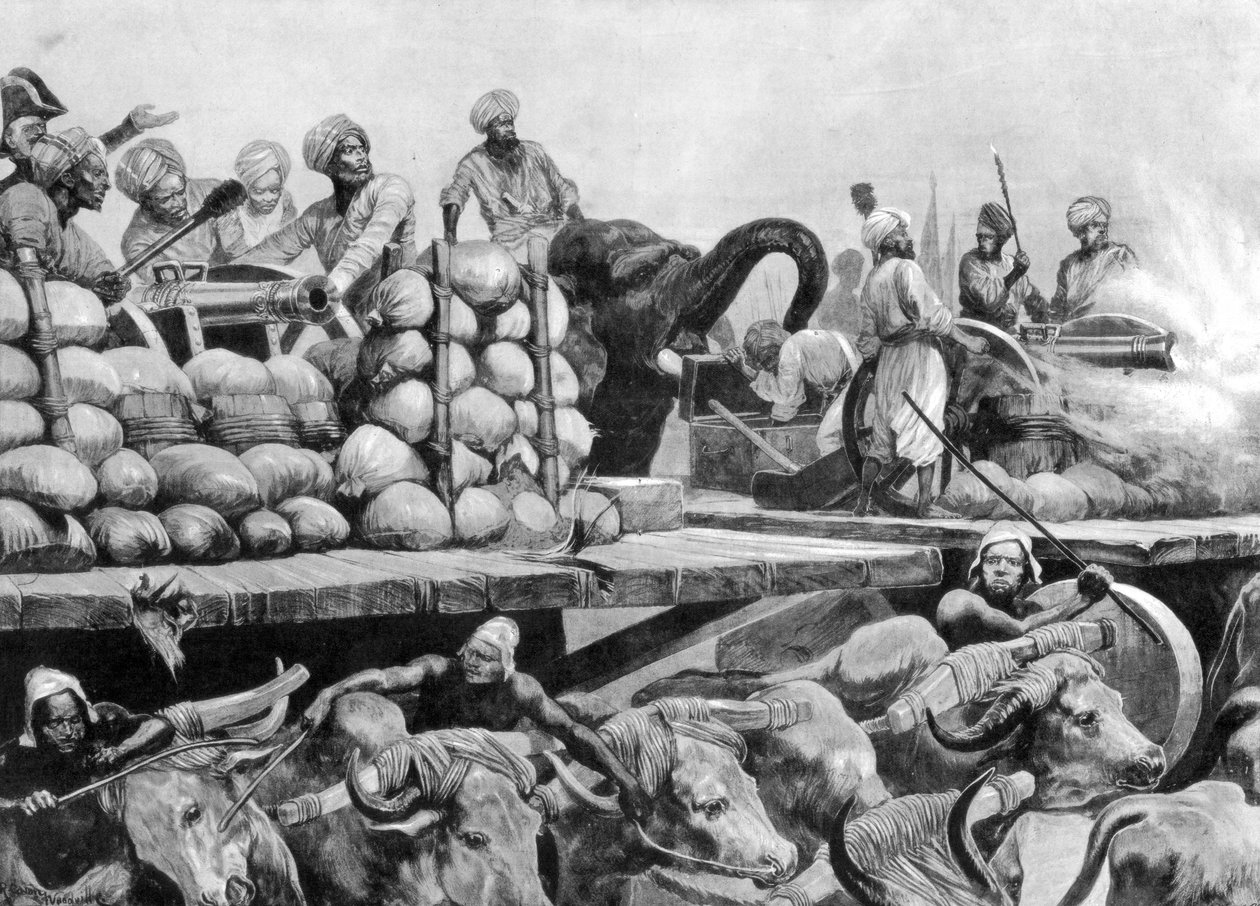 Dělostřelectvo Nawab Siraj Ud Daulahs na své pohyblivé platformě, Indie, 1757, 1893. od Richard Caton II Woodville