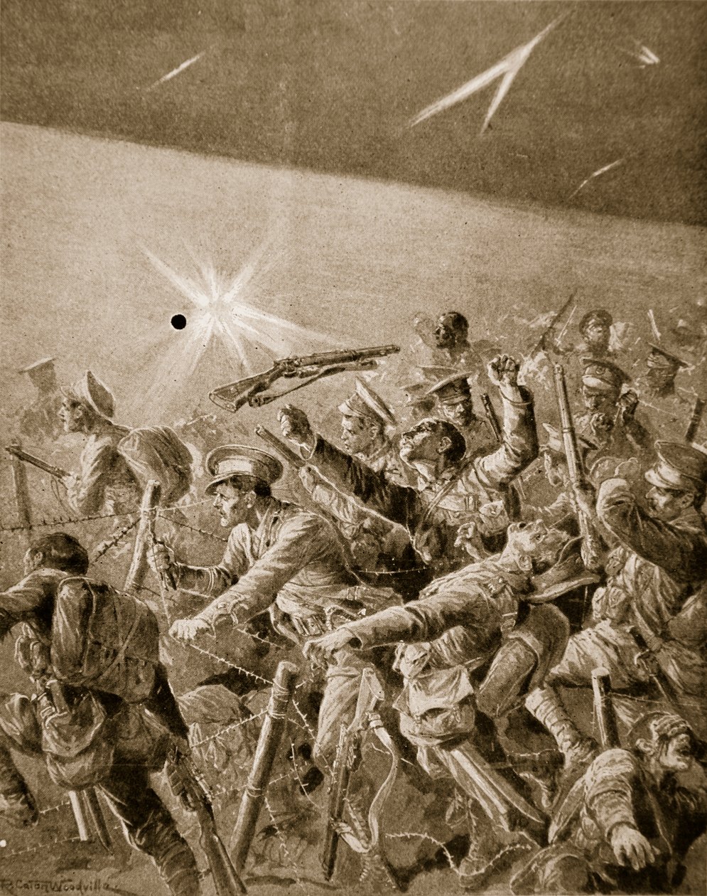 Britská pěchota si prorážela cestu německými drátěnými spleti, 1914-19 od Richard Caton Woodville