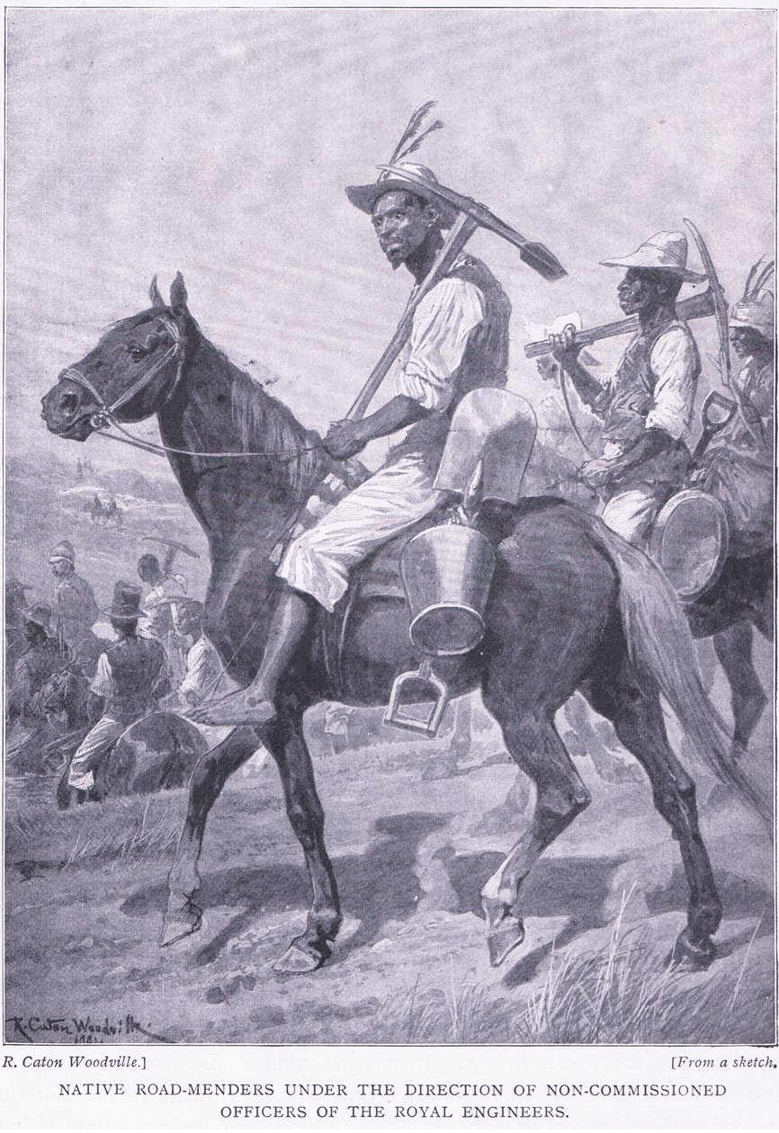 Native road menders, z After Pretoria: The Guerilla War vydané Harmsworth Bros Limited, 1901 od Richard Caton Woodville