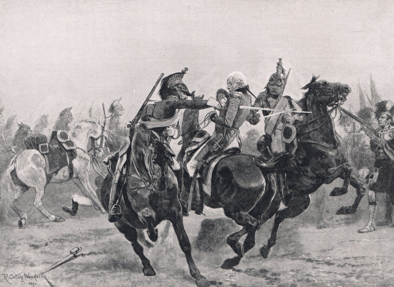 The Attack on Sir Ralph Abercrombie by French Dragoons, ilustrace z 