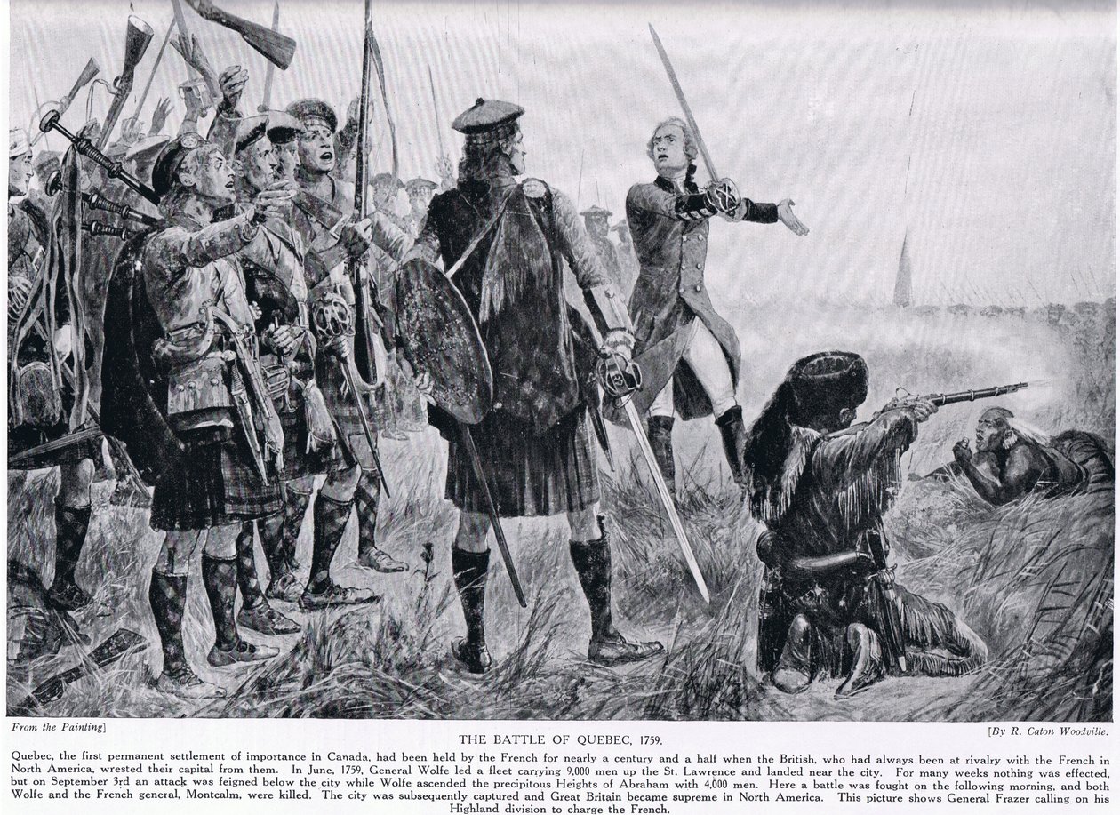 Bitva o Quebec, 1759, ilustrace z „Hutchinsonova příběhu britského národa“, kolem roku 1923 od Richard Caton Woodville