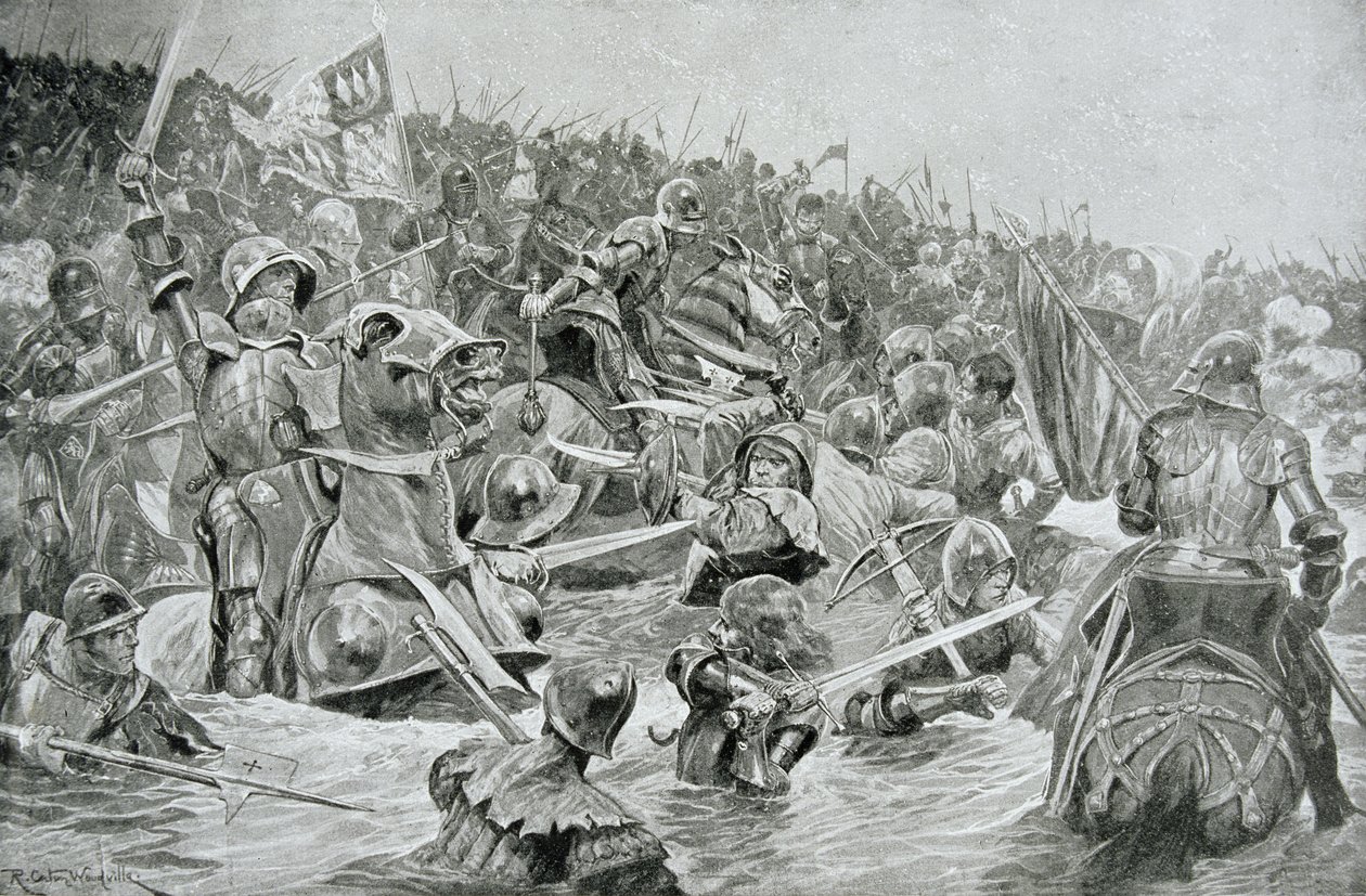 Bitva u Towtonu v roce 1461, ilustrace z Hutchinsonova „Příběhu britského národa“ od Richard Caton Woodville