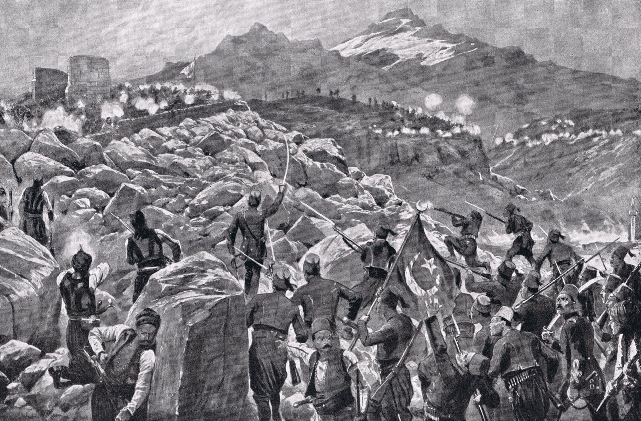 Krétská vzpoura proti Turkům, ilustrace z „Hutchinsonových dějin národů“ od Richard Caton Woodville