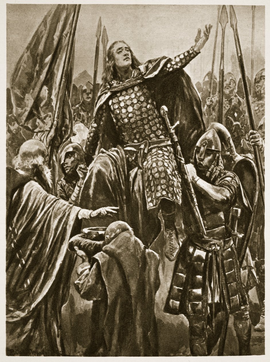 Povýšení Edwarda staršího při jeho korunovaci v Kingston-on-Thames, Whitsunday, z „The Illustrated London News“, 1902 od Richard Caton Woodville
