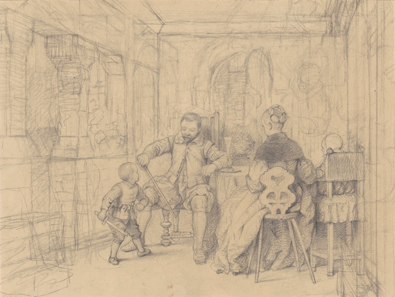 Lekce šermu, cca 1847-49 (grafit na tkaném papíře) od Richard Caton Woodville