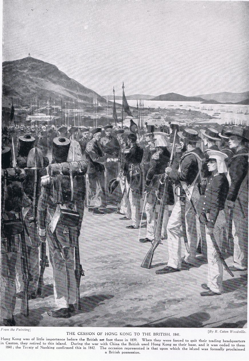 Postoupení Hongkongu Britům, 1841, ilustrace z knihy "Hutchinson