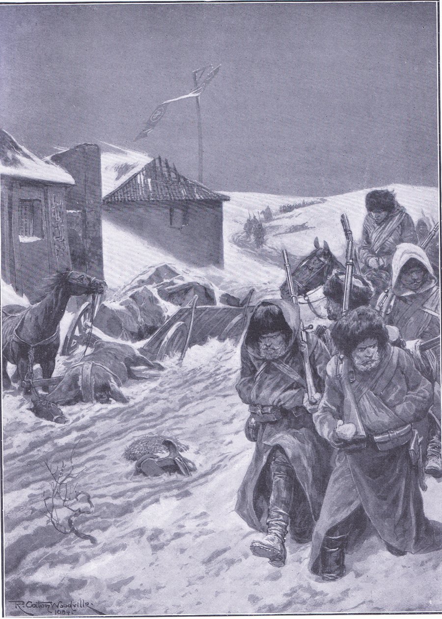Nekonečný pochod na východ: Známý pohled na cestě, ilustrace zCassells History of the Russo-Japanese War Vol 1, cca 1900 od Richard Caton Woodville