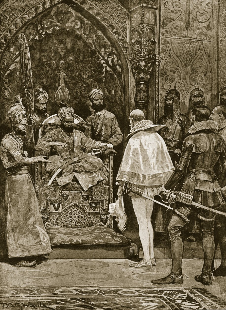 Rané anglické vyslanectví do Indie, 1599, ilustrace z knihy "Hutchinson