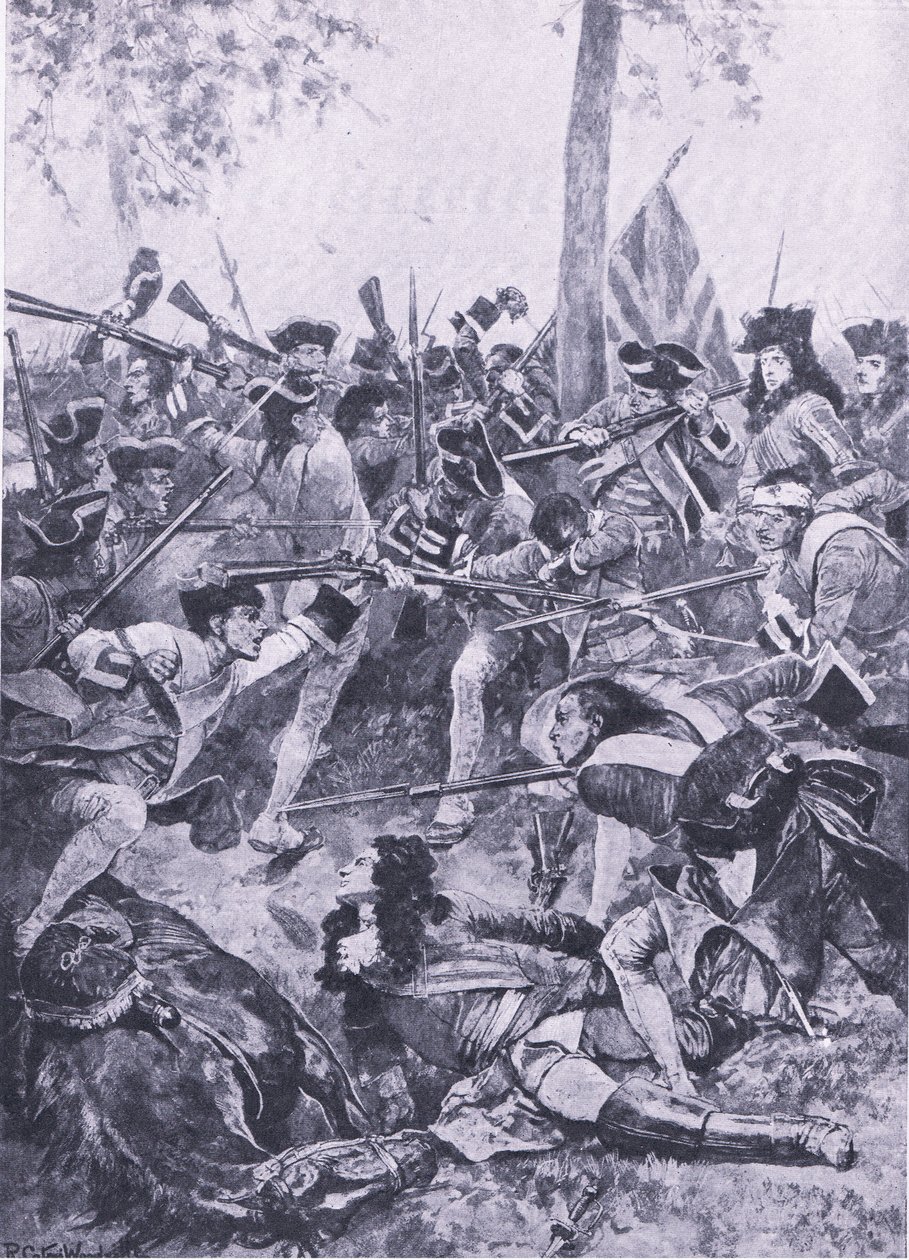 Bitva u Ramilles, 23. května 1706: Útok irského pluku, ilustrace z britských bitev na souši a na moři, 1915 od Richard Caton Woodville junior