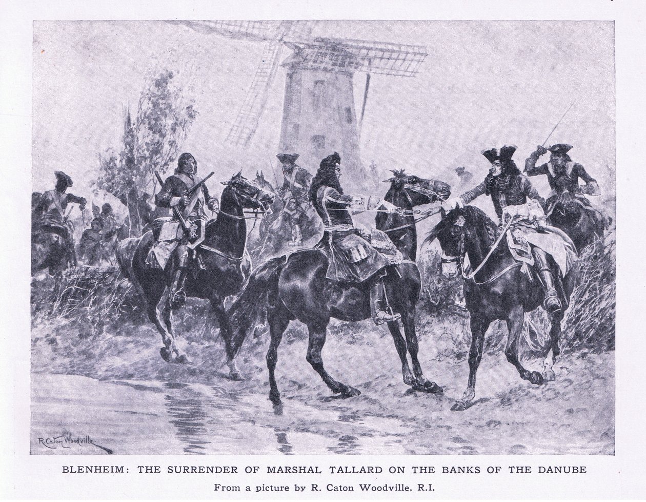 Blenheim, 13. srpna 1704: Kapitulace Marshalla Tallarda na břehu Dunaje, ilustrace z britských bitev na souši a na moři, 1915 od Richard Caton Woodville junior