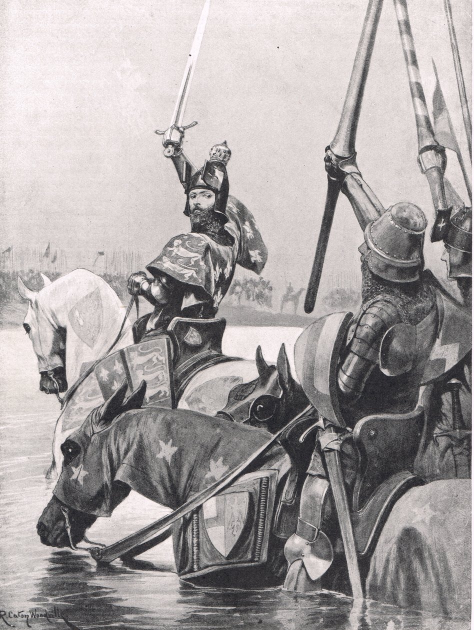 Edward III překračující Sommu před bitvou o Crecy, ilustrace z 