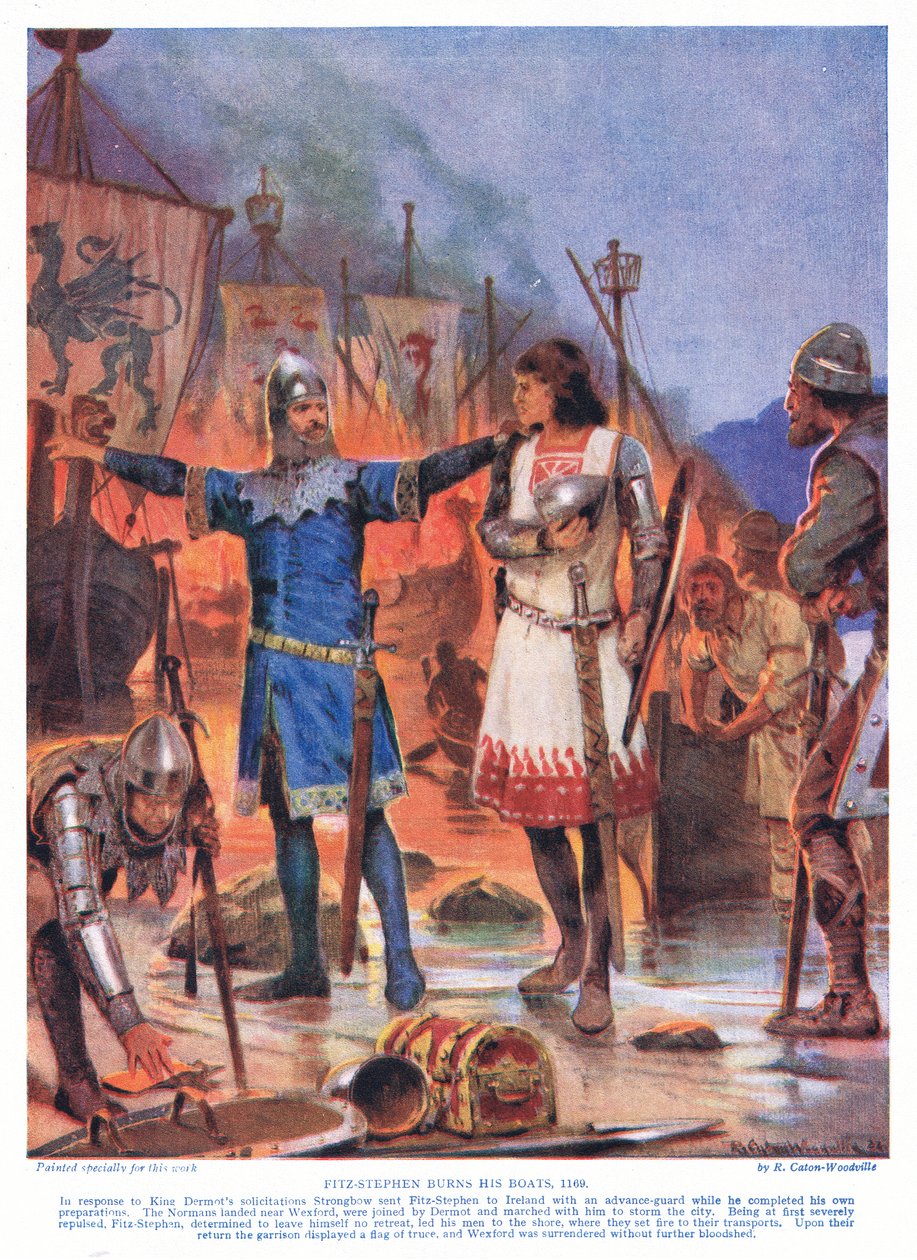 Fitz-Stephen spálil své lodě AD1169, 20. léta od Richard Caton Woodville junior
