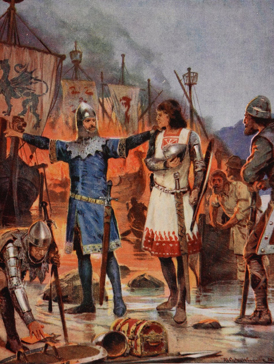 FitzStephen pálí své lodě, 1169, ilustrace z 