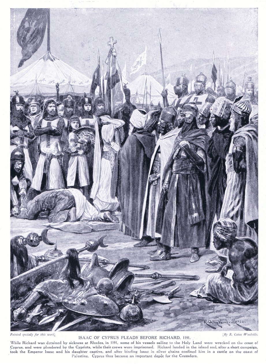 Izák Kyperský se hájí před Římanem I. 1191 n. l., 20. léta 20. století od Richard Caton Woodville junior