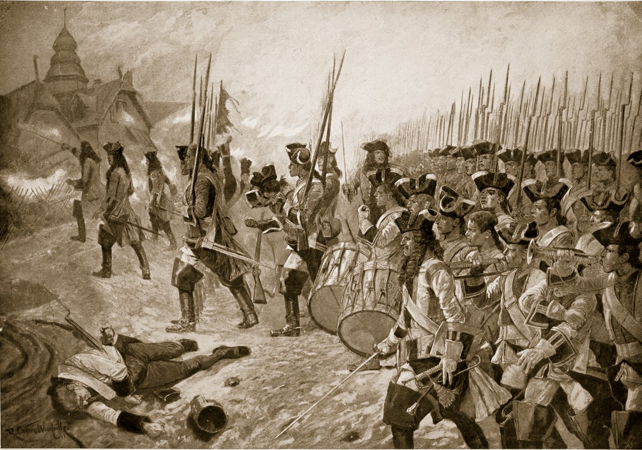 Bitva u Blenheimu: Útok na vesnici, ilustrace z knihy "Hutchinson