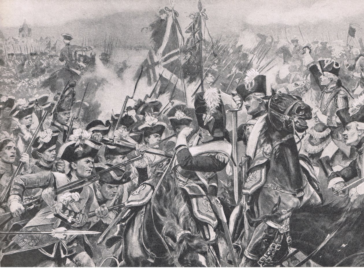 Bitva o Minden, 1. srpna 1759, ilustrace z britských bitev na souši a na moři, 1915 od Richard Caton Woodville junior