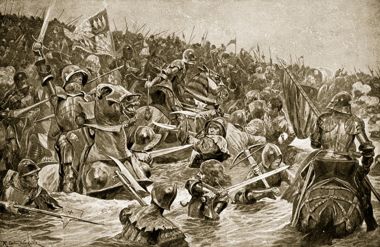 Bitva u Towtonu, ilustrace z „Hutchinsonova příběhu britského národa“, kolem roku 1923 od Richard Caton Woodville junior