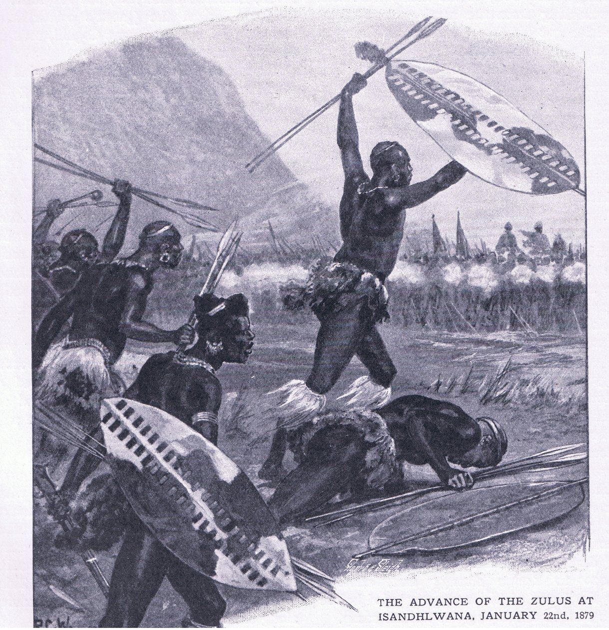 Postup Zulů u Isandhlwany 22. ledna 1879, ilustrace z knihy Britské bitvy na souši a na moři , 1915 od Richard Caton Woodville junior