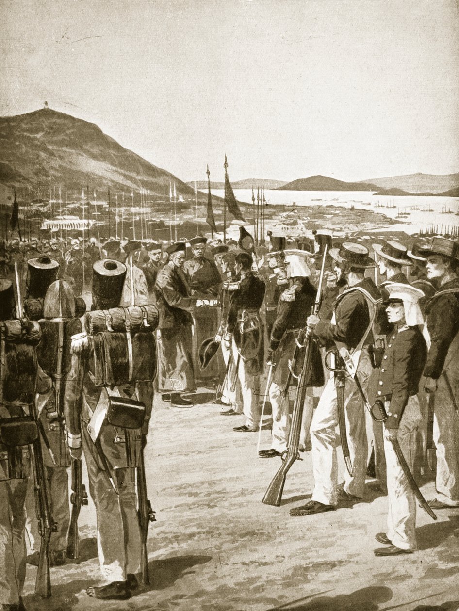 Postoupení Hongkongu Britům, 1841, ilustrace z knihy "Hutchinson