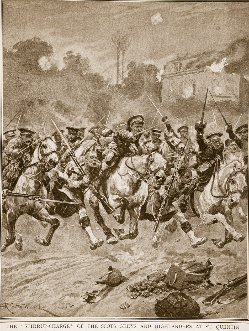 „Třmenový útok“ Scots Grays a Highlanders v St. Quentin, 1914-19 od Richard Caton Woodville junior