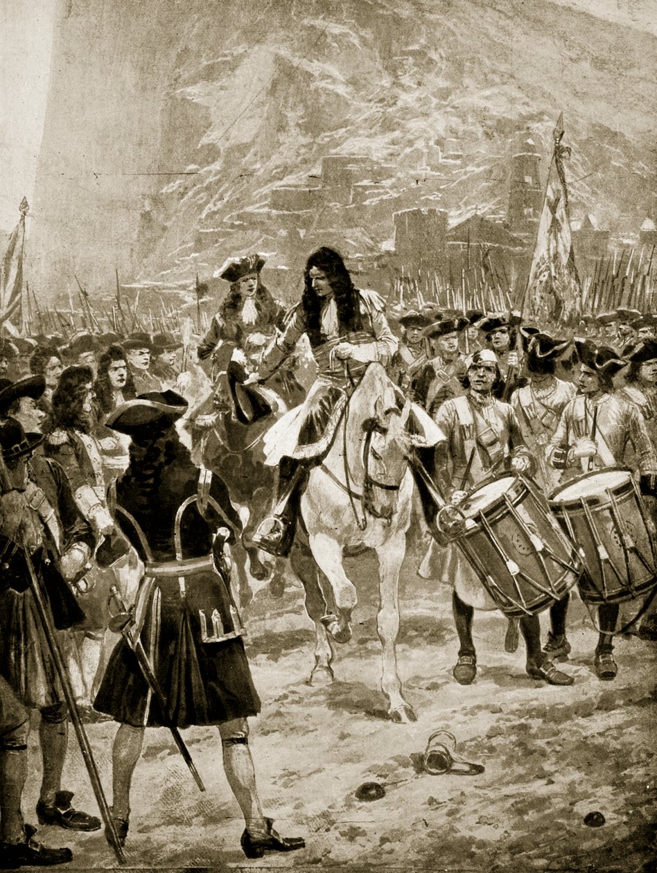 Kapitulace Gibraltaru Angličanům, 24. července 1704, ilustrace z 