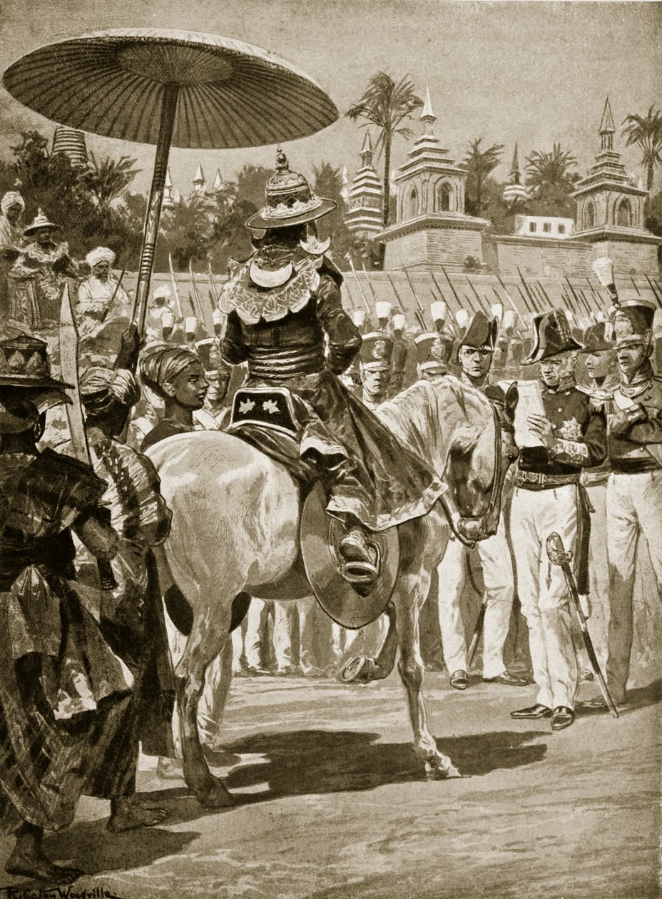 Kapitulace Rangúnu Britům, 1824, ilustrace z 