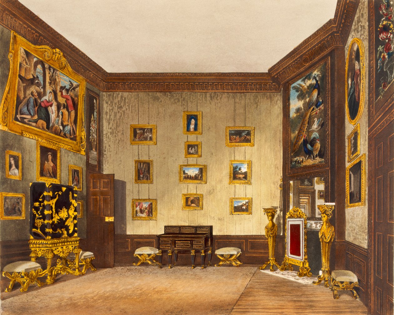 Králova psací skříň, Hampton Court, z „Dějiny královských sídel“, vyryl Richard Reeve (nar. 1780), William Henry Pyne (1769-1843), 1819 od Richard Cattermole