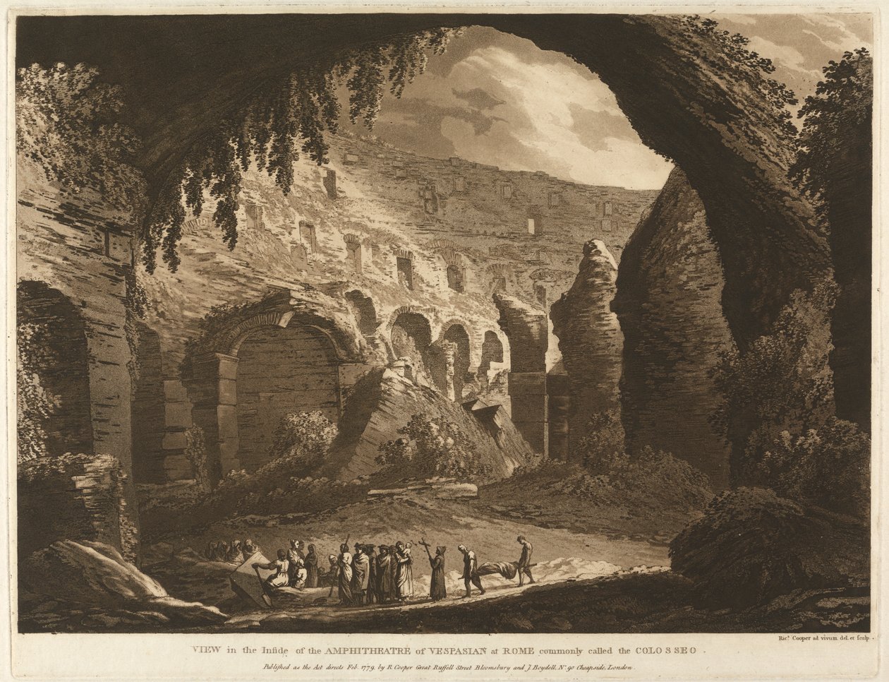 Pohled do vnitřku amfiteátru Vespasion v Římě, který se běžně nazývá Colosseo od Richard Cooper the Elder